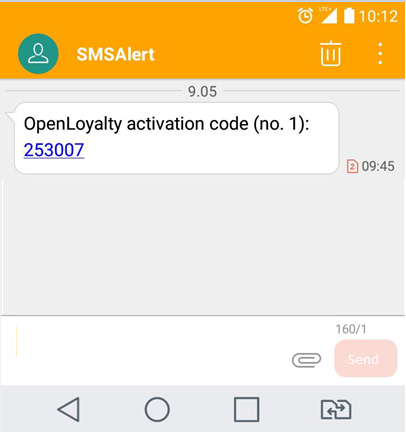 Account activation code SMS message