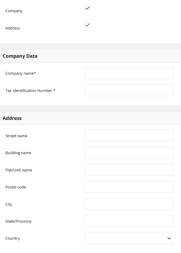 Company Data and Address Sections